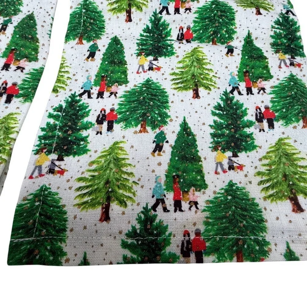 Paper Source Holiday Tea Towels Set of 2 Christmas Trees 100% Cotton NWOT